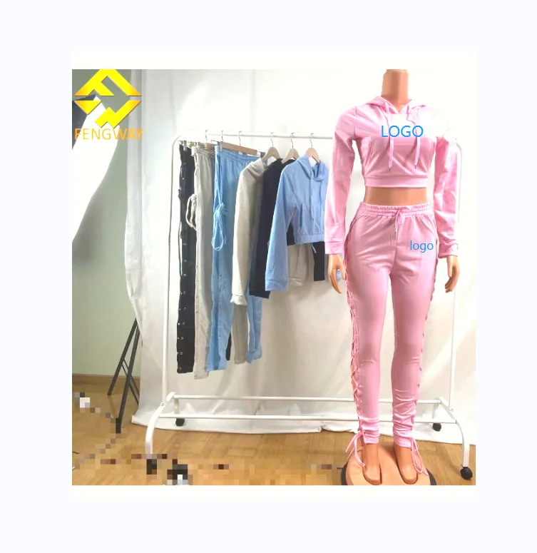 

Womens luxury clothing 2021 fall set women crop top 2 piece set sexy hollow out hoodie two piece jogger pants set, Picture color