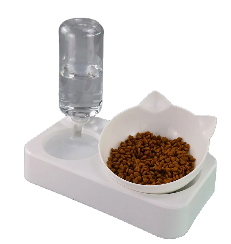 

Cat food bowl with auto-fill water bowl 2 in 1 cat Automatic Water Dispenser Detachable cat Feeder Bowl, White