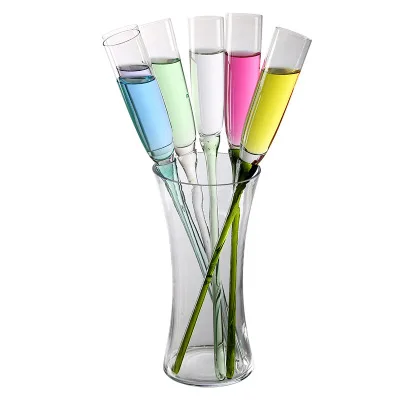 

Factory Wholesale Colorful Beach Cocktail Cup Set Stalk Feet Bubble Champagne Goblet with Holder, Multicolor