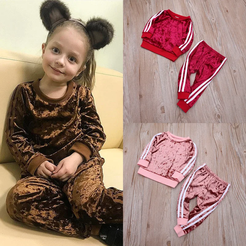 

2021 high quantity solid long sleeve designer wholesale kids children clothes sets