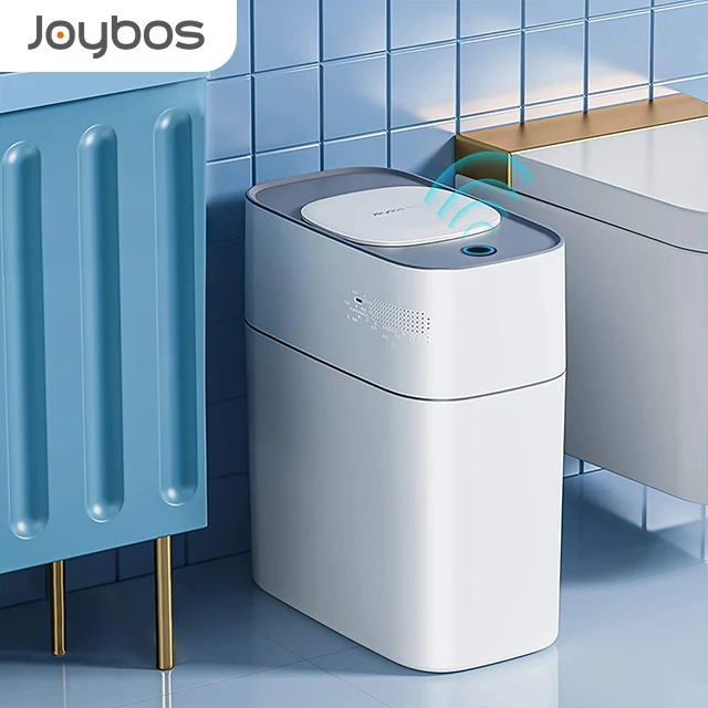 

JOYBOS Touchless Bathroom Trash Can with Lid 3.8 Gallon Waterproof Motion Sensor Small Automatic Bagging Smart Garbage Can