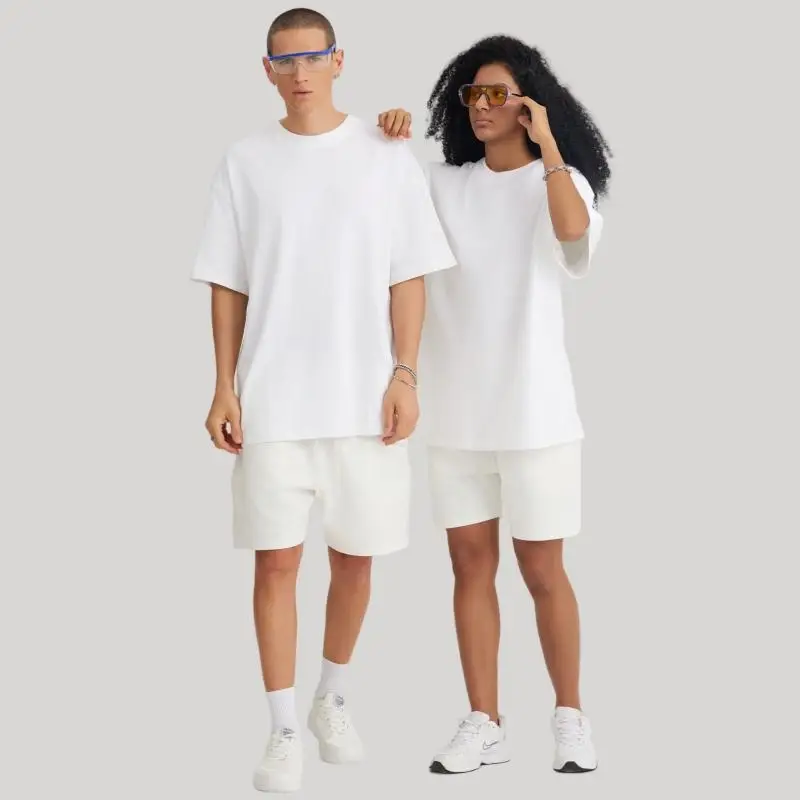 Yingling Wholesale Plain Tshirt 300gsm Cotton Custom Logo Puff Printing Oversized T-shirt Drop Shoulder Mock Neck T Shirt