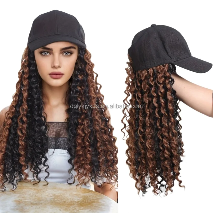 European American Women's Long Synthetic Straight Wig Baseball Cap Hair Wear Black Brown 180% Density