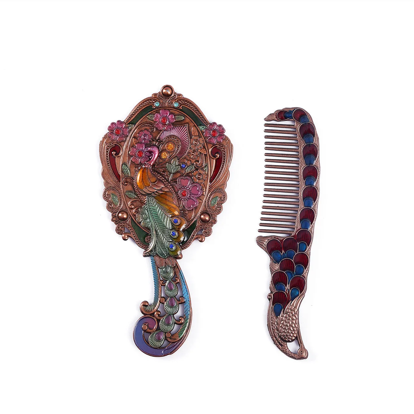 

Popular Fashion Classic Peacock Portable Mirror Comb Set With Luxury Gift Box Personalized