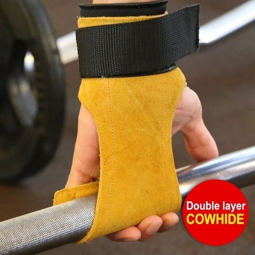 

SKDK High Quality Cowhide Gym Fitness Workout Palm Protection Weight Lifting Grips Gloves with Wrist Wraps
