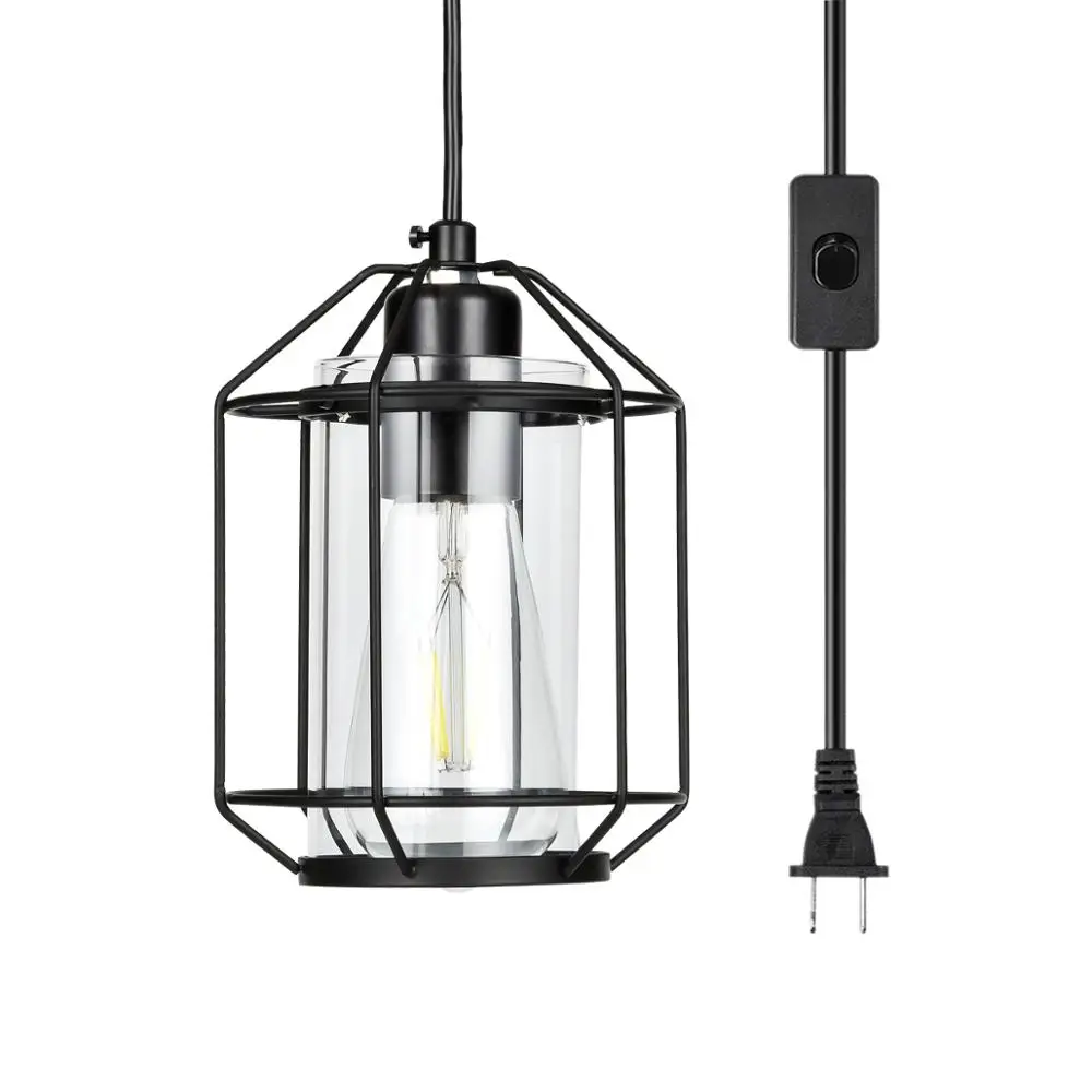 Plug-in Pendant Lights with Glass Lamp Shade,Amazon hot selling Hanging Light with 16.4Ft Plug in Cord