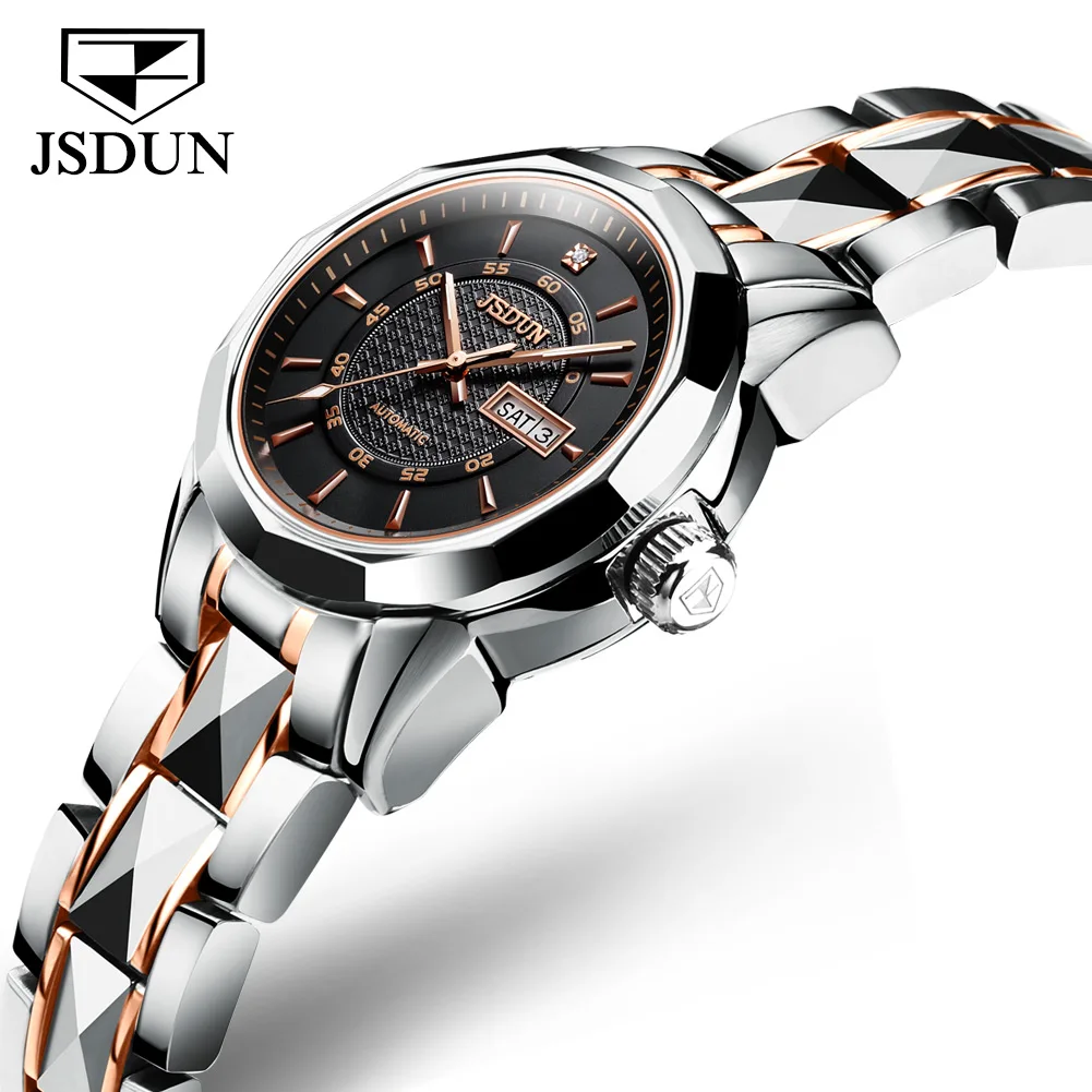 

2020 JSDUN OEM Luxury Lady Automatic Stainless Steel Waterproof Auto Date Watches Mechanical Women Wristwatches