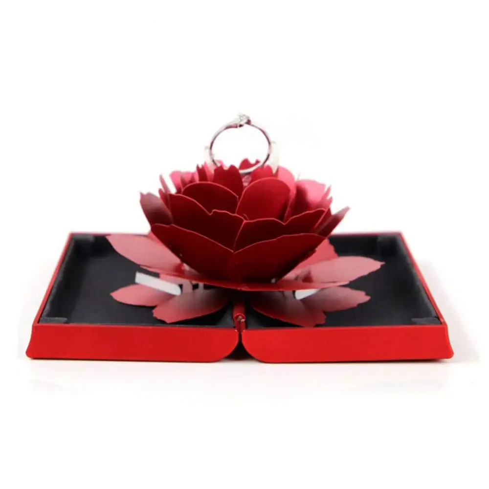 

MD-2021012202 In Stock Valentine Custom Logo Pop Up Box 3D Flower Romantic Preserved Gorgeous Red Rose Ring Box, Two shape / three colors