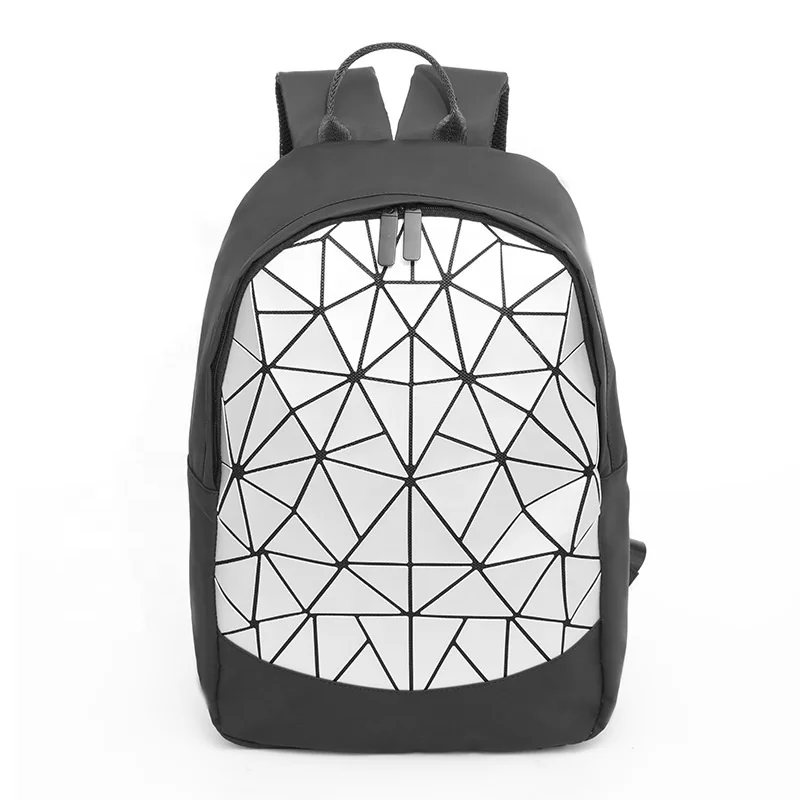 

Good quality luminous geometric leather backpack holographic reflective backpack