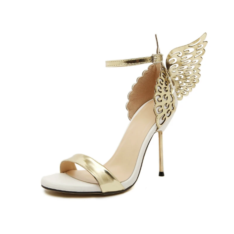 

Talon Aiguille Sexy High Quality 2022 Summer Fashion Wedding Party Women Gold Wing Sandals Butterfly Heel Shoes for Ladies, Silver, gold