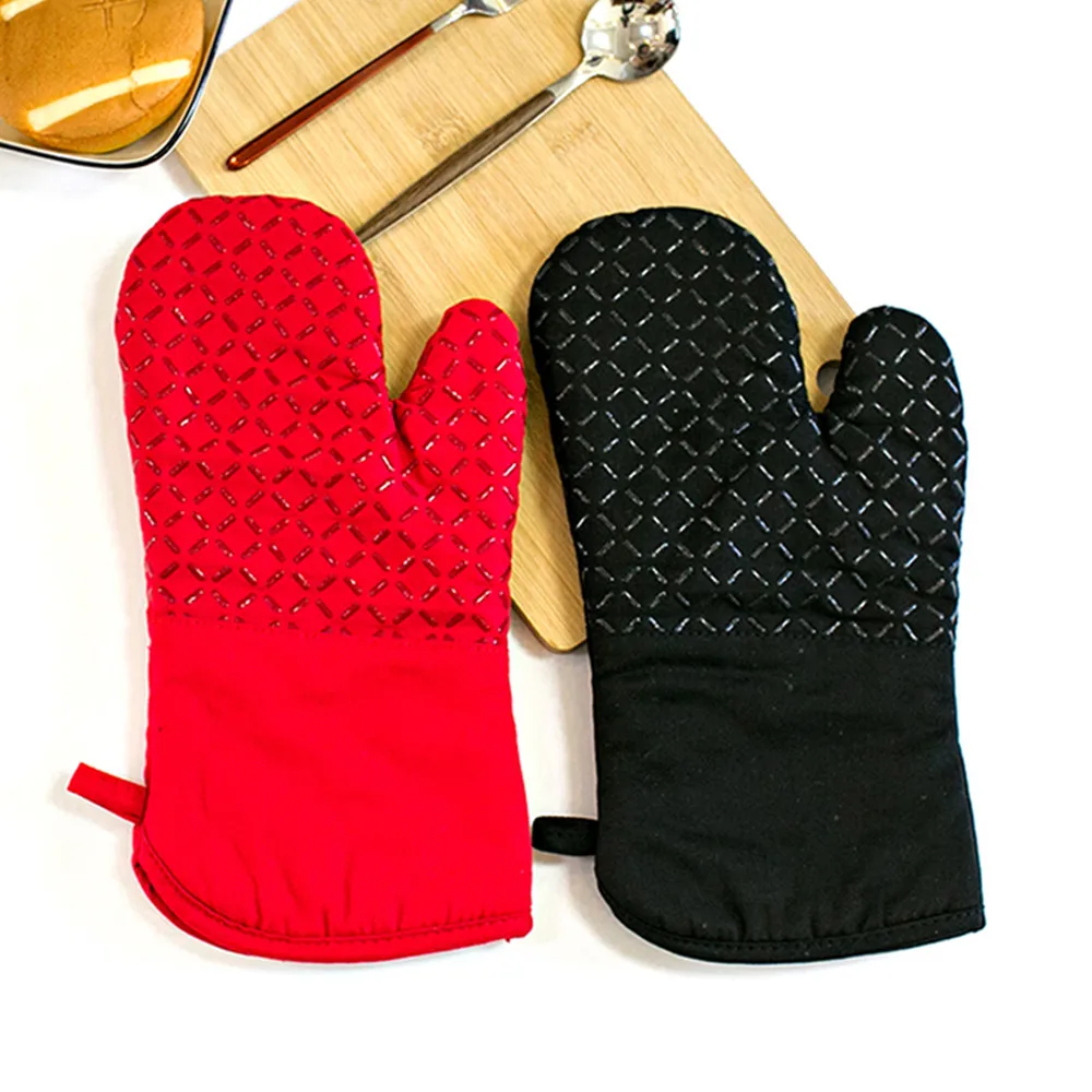 

Silicone Coating Oven Mitts Heat Resistant Potholder Cotton Gloves New Silicone Products, Black or customized