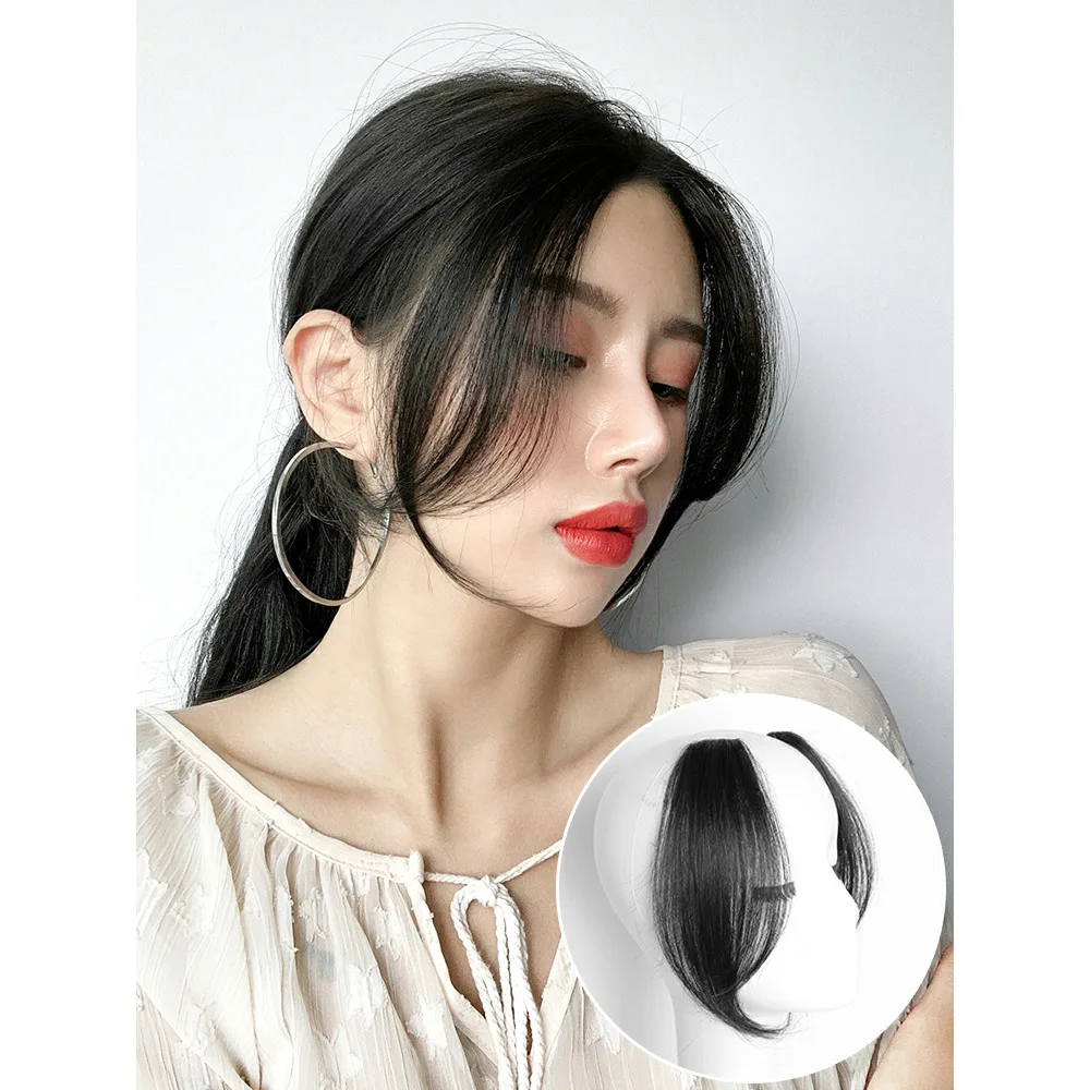 

Eight-character bangs wig Jurchen human hair piece French midsection natural invisible wig patch bangs on both sides braid hair