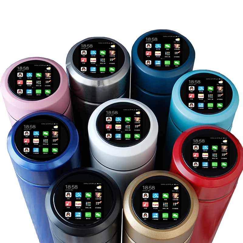 

Fahrenheit cheap stainless steel Smart Water Bottle with LED Temperature Display Thermo tumbler cups in bulk, Black, red, blue, gold, pink, etc.