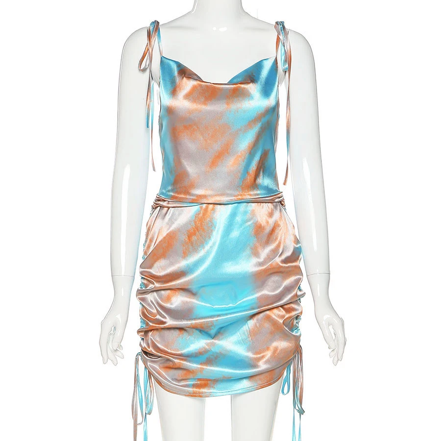 
boho Retro Colorful print high quality Silk dress women Elegant casual streetwear summer ladies tassel bodycon mini dress 