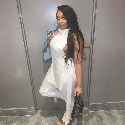 

2020 Fall women's sexy hollow out loose lacing medium long top fashion casual girls suit women short sets 2020 2 pieces