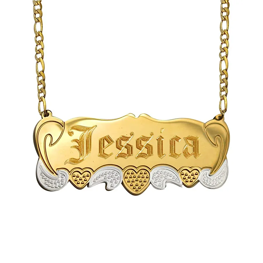 

Shangjie OEM Customized two-tone letter name necklace chunky cuban necklace gold pendant necklaces, Gold/sliver