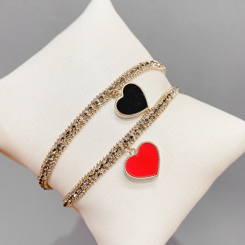 

SL60990 Fashion gold plated copper women jewelry red enamel heart charm bracelet