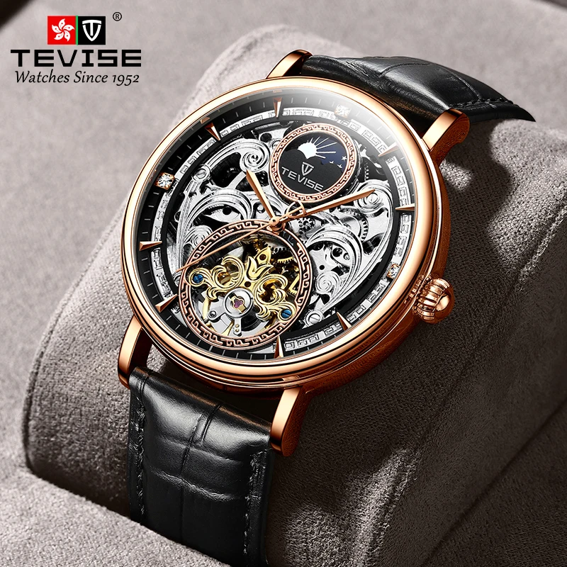 

TEVISE Transparent Case 2021 Fashion Men Watches Top Brand Luxury Mechanical Skeleton Wrist Watch Clock Men, 5 color