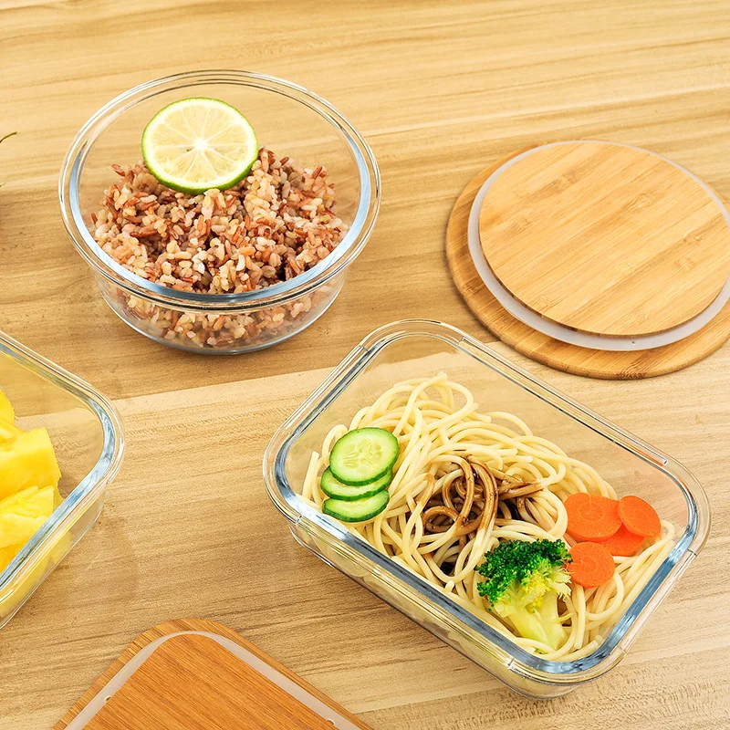 

Ecofriendly Glass Containers for Food Storage with bamboo Lids, Glass Food lunch box