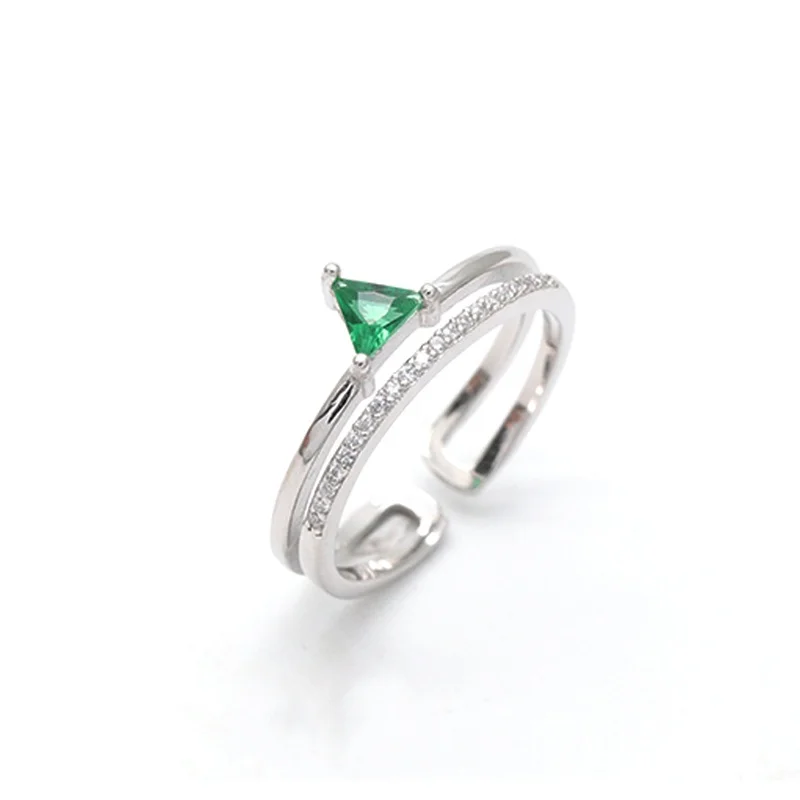 Custom Double Geometric Zircon Ring Open Fashion Design Ring for Women 925 Sterling Silver