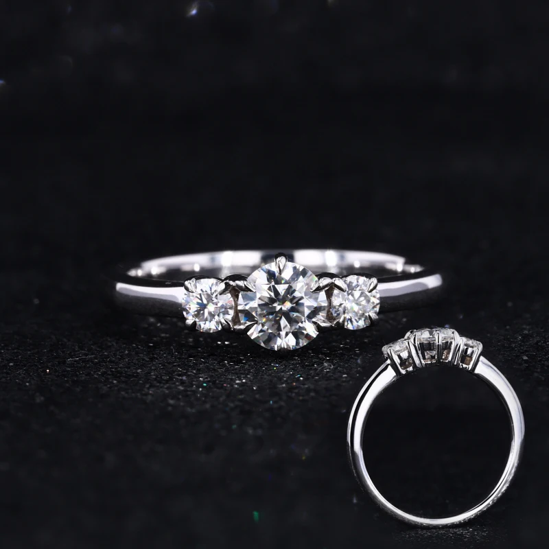 

starsgem moissanite three stone band ring 14K white gold gold wedding rings