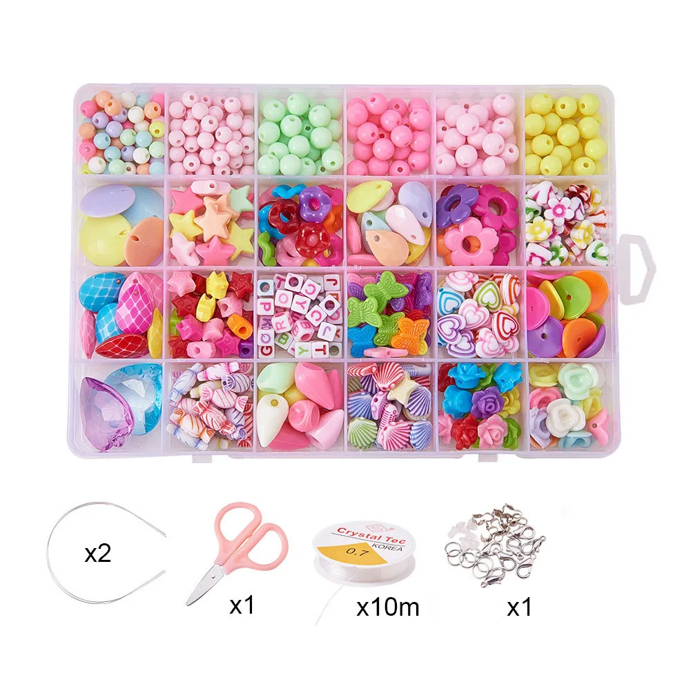 Ln409 Funny Easy Toy Kid Colorful Plastic Beads Diy Handmade Beads Toy Girl Jewelry Set Toy