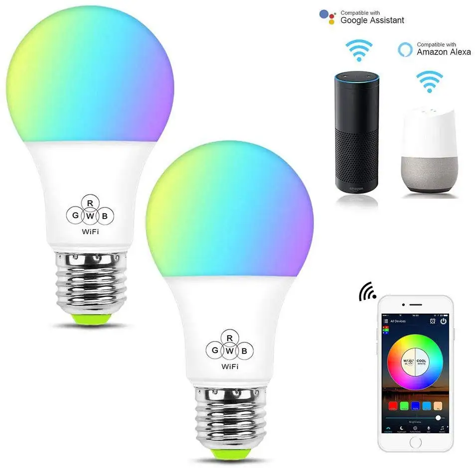 4.5W E27 Shenzhen Alexa Google Hom IFTTT RGB Color Changing Voice Control Warm Lighting Energy Saving LED Smart Wifi Lights Bulb