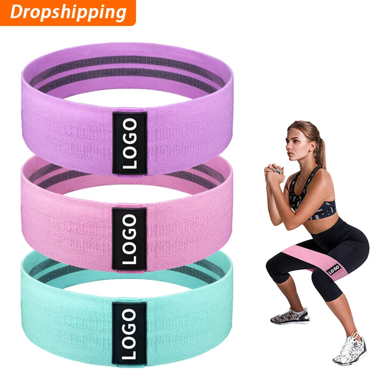 

Wholesale Dropshipping Custom Printed Logo Adjustable Workout Gym Fitness Exercise Elastic Fabric Hip Booty Resistance Bands Set