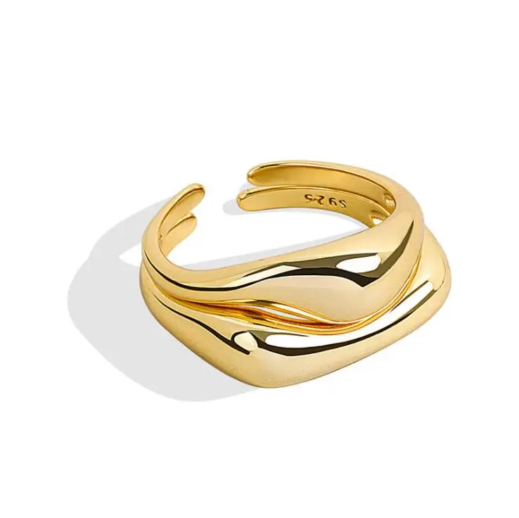 

Fashion Temperament 925 Sterling Silver Simple Geometric Combination Ring  Gold Finger Ring