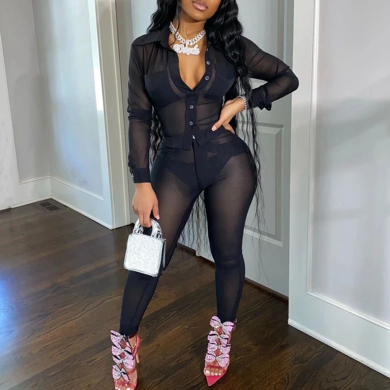 

FS2763D Women See through Tracksuits Jogger Pant Sets Women Two Piece Set Summer Mesh Clothing Outfits