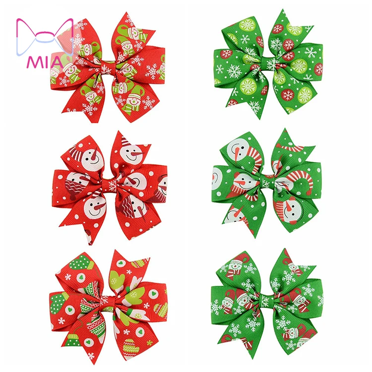 

Mia Free Shipping Christmas Bowknot Hairpin Xmas Hair Bow Clips Barrette For Kids Girls, Picture shows