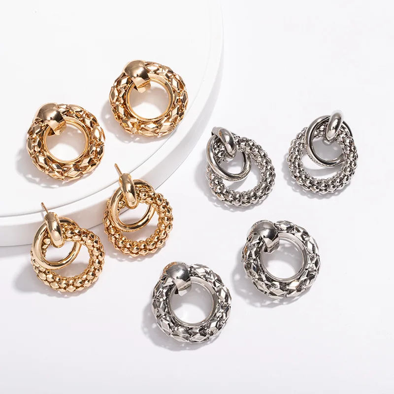 

New trendy Europe and America round circle earrings women's popular jewelry baroque punk style earring, As picture