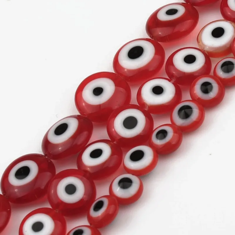 

6/8/10 mm Red Round Flat Lampwork Glazed Evil Glass Eye Loose Spacer Beads for Jewelry Making Diy