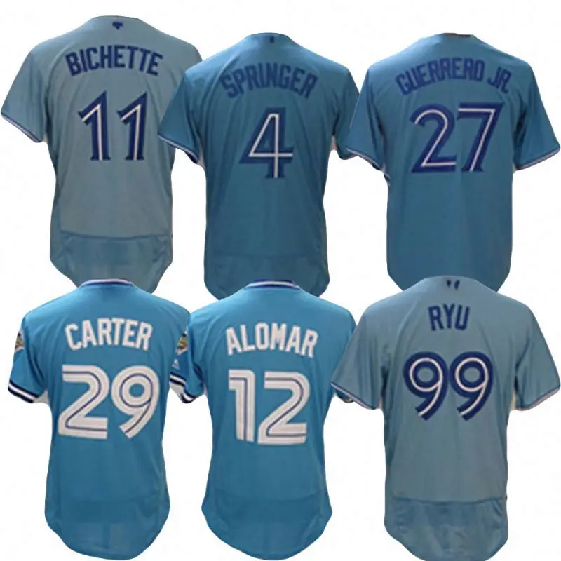 

Men's 2021 New Arrivals #29 C@rter #12 Alomar #99 Ryu #11 Bichette #27 Guerrero JR. #4 Springer Blue Baseball Uniform