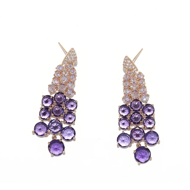 

Purple Grape Stud Earring Golden Stud Earring 18K Golden Jewel Earring, As photo