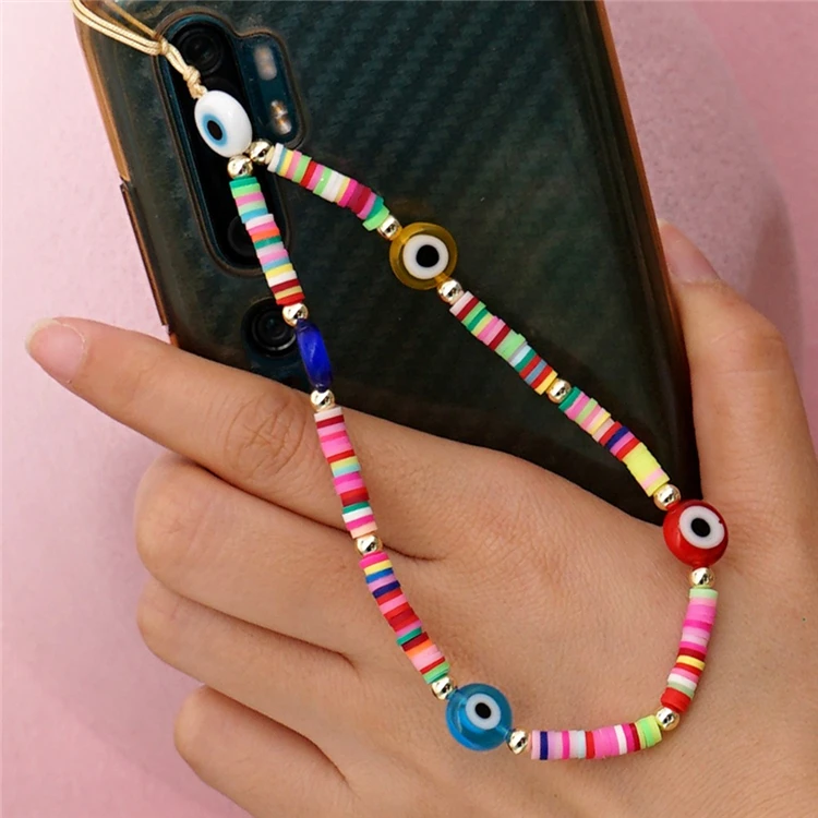 

Polymer Clay Beads phone chain strap , Colorful Rainbow beaded phone chain, Please choose the pictures