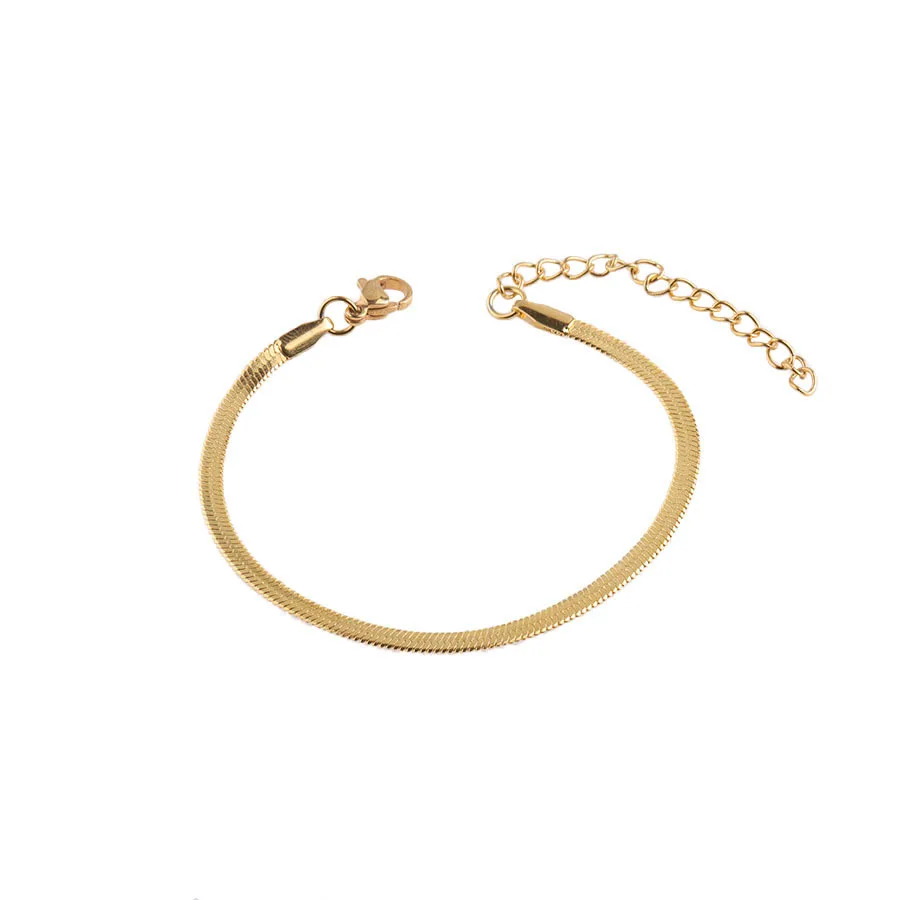 

Fashion Jewelry Accessory Stainless Steel Gold Plated Flat Snake Chain Bracelets For Girls