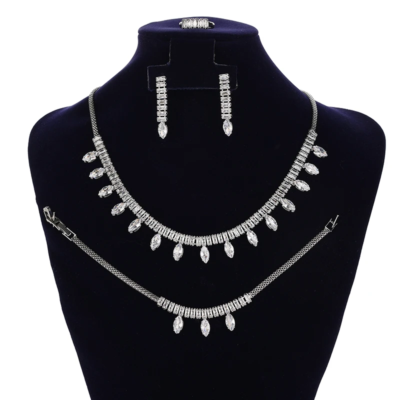 Marquis Cut Shaped Cubic Zircon Jewelry Set Wedding Accessories Bridal Necklace for Women BN9087 Exquisite Set  Bisuteria