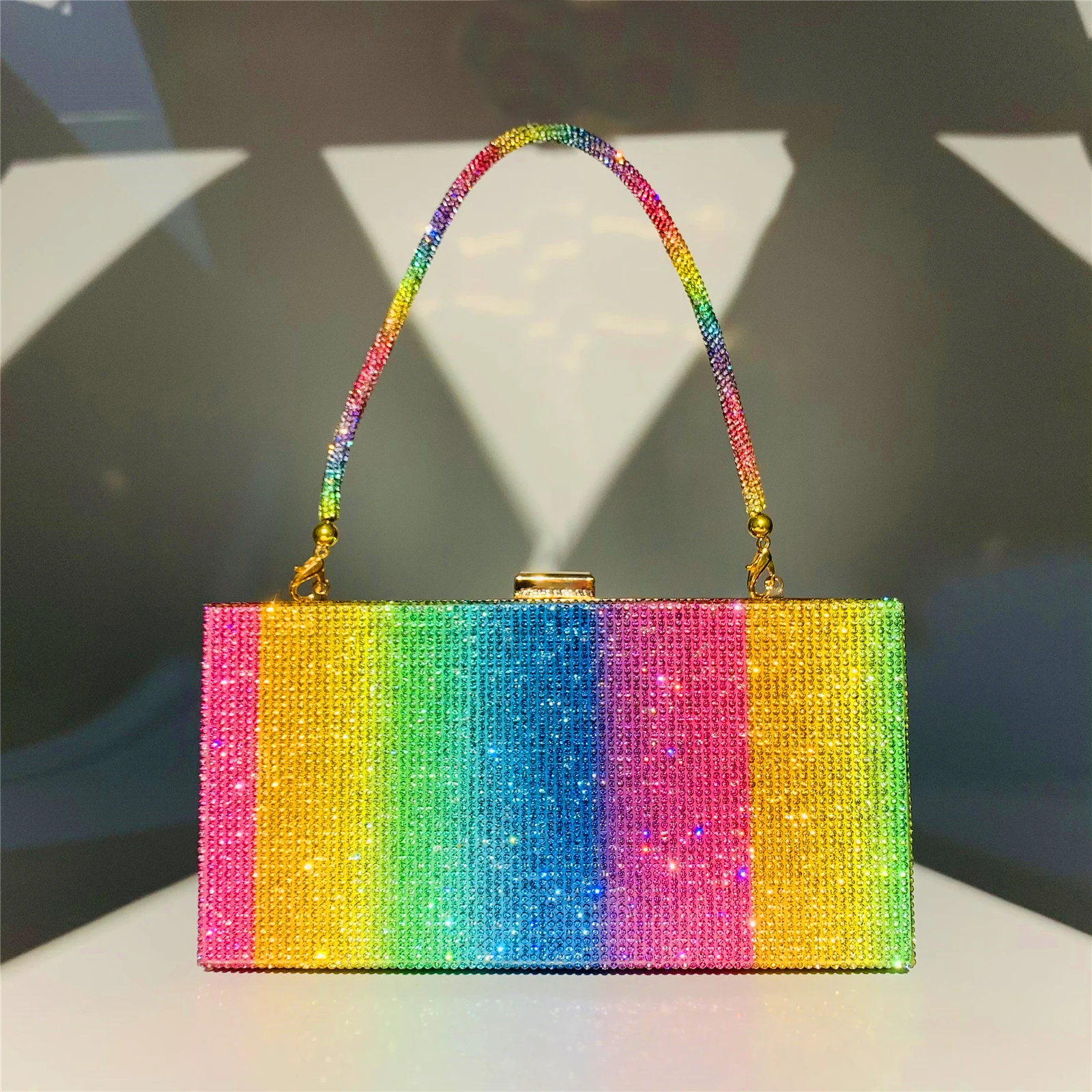 

2021 rainbow dinner diamond rhinestone handbag rhinestone clutch bag rhinestone evening bag (H138), 4 colors