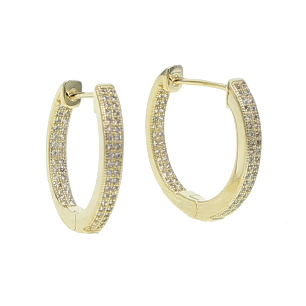 

fashion jewelry double row cz micro pave cubic zirconia gold silver color sparking bling men woomen Cz HOOP EARRING