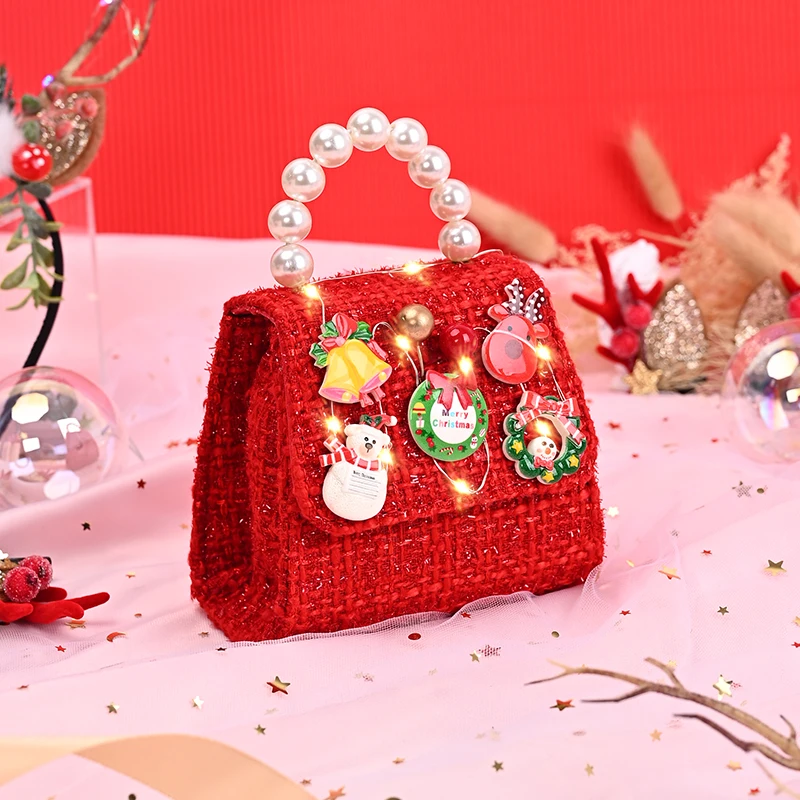 

Christmas Series PVC Accessories Linen Handbag Mini Bag Glow Kids Gift Purse