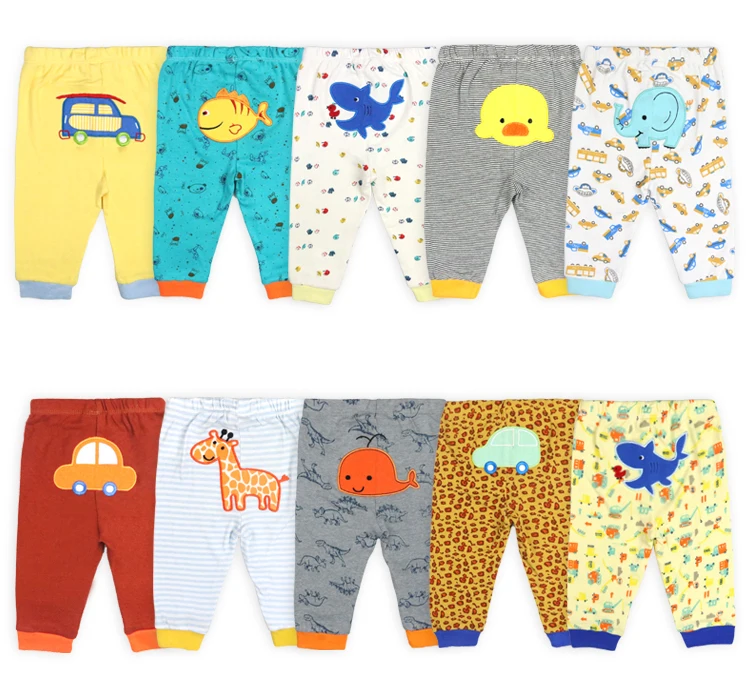 

newborn baby trousers animal cartoon designs 100% cotton embroidered baby long pants, Mixed colors in same size