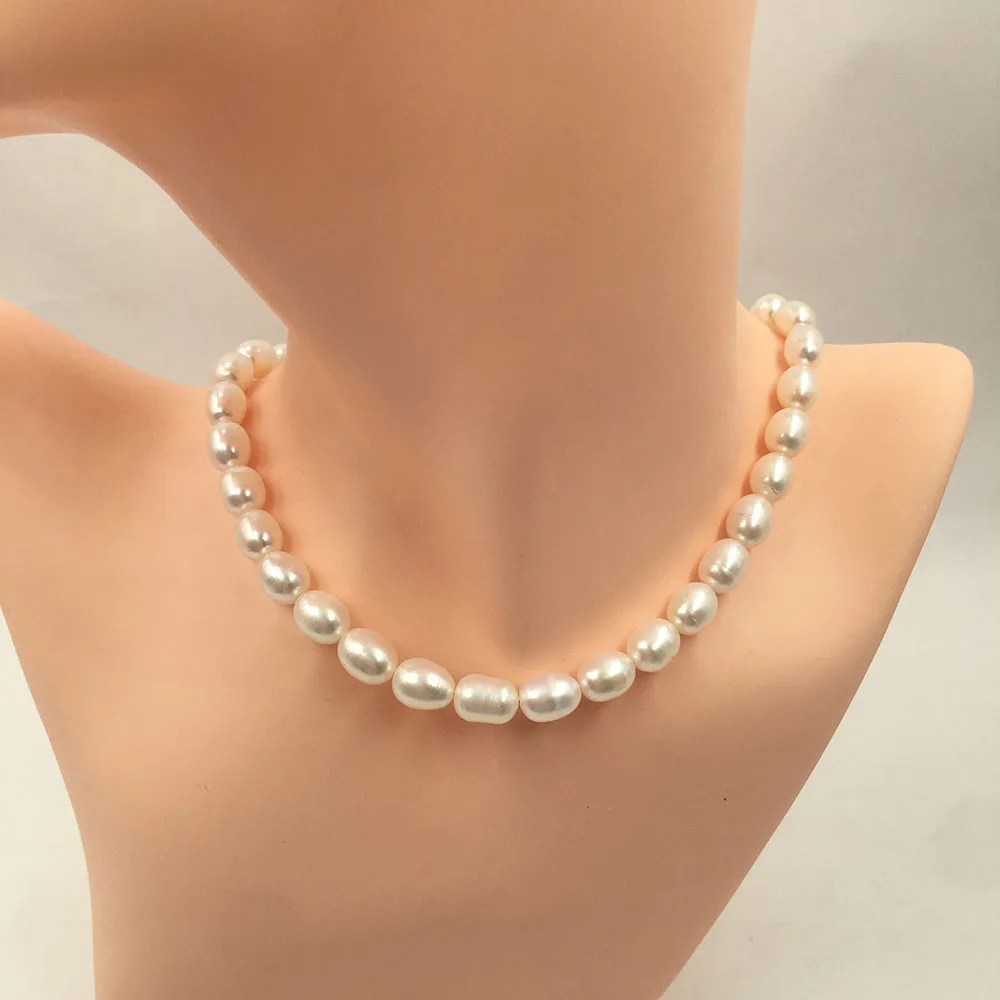 

35-50 cm choker necklace with stainless steel real gold plating claspnatural freshwater pearl7.3-8.3 mm Rice pearl durable