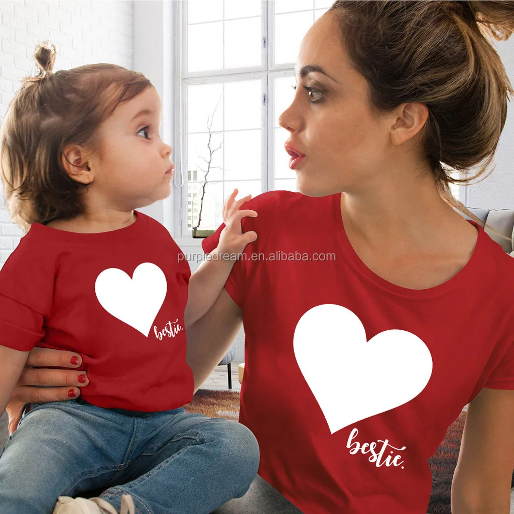 
Amazon Hot Selling Clothes Family Matching Clothing Hearted Print Summer T-shirt For Mother Daughter 