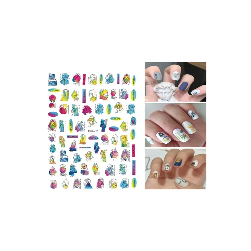 

OEM High Quality Colorful Private Label Graffiti Series Environmental Friendly Adhesive Nail Art Sticker Nail Decals Stickers, As shown