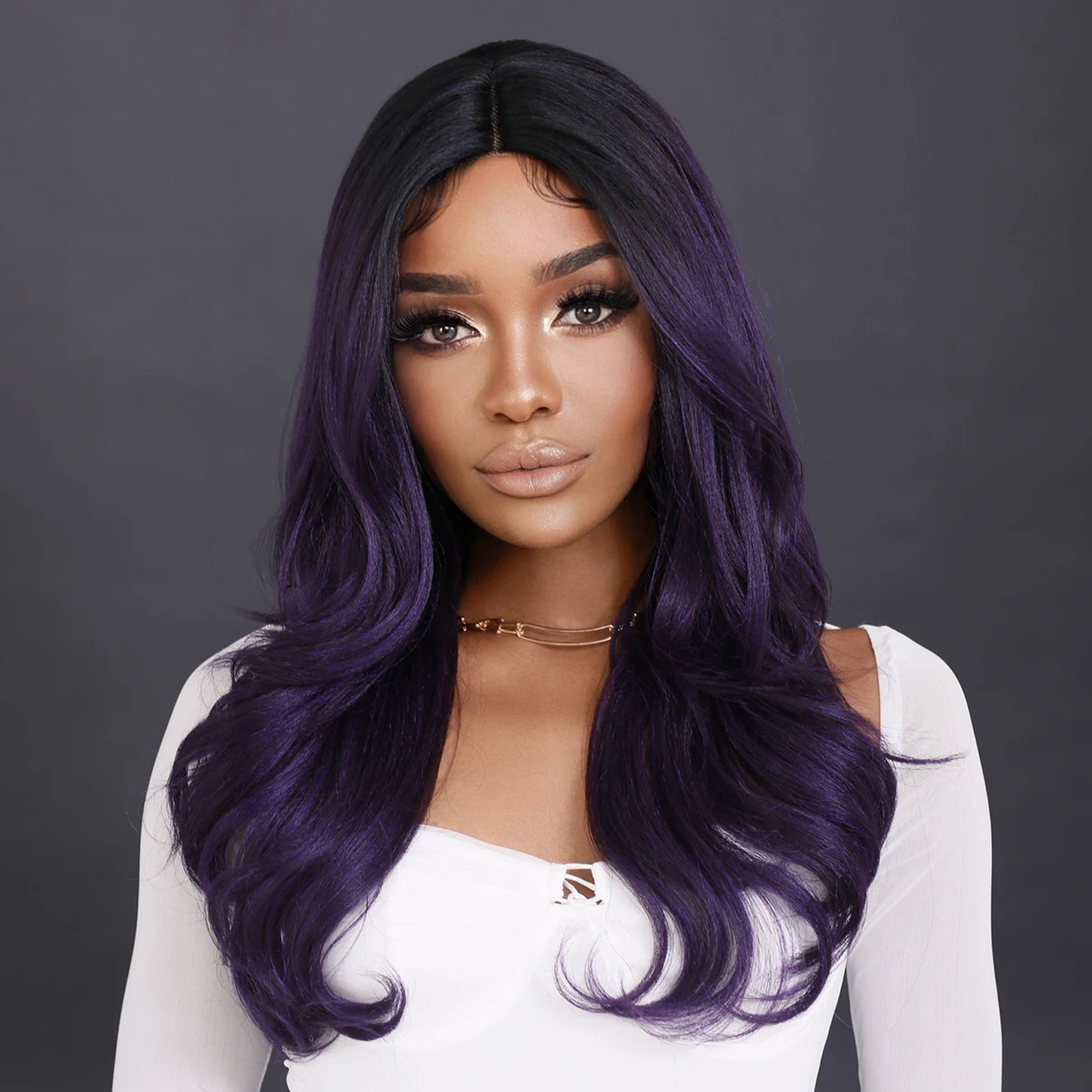 

Ombre Purple Lace Frontal Wigs Long Wavy Wigs for Women Curly Middle Part Wig Lavender Purple Natural Looking Synthetic Hair