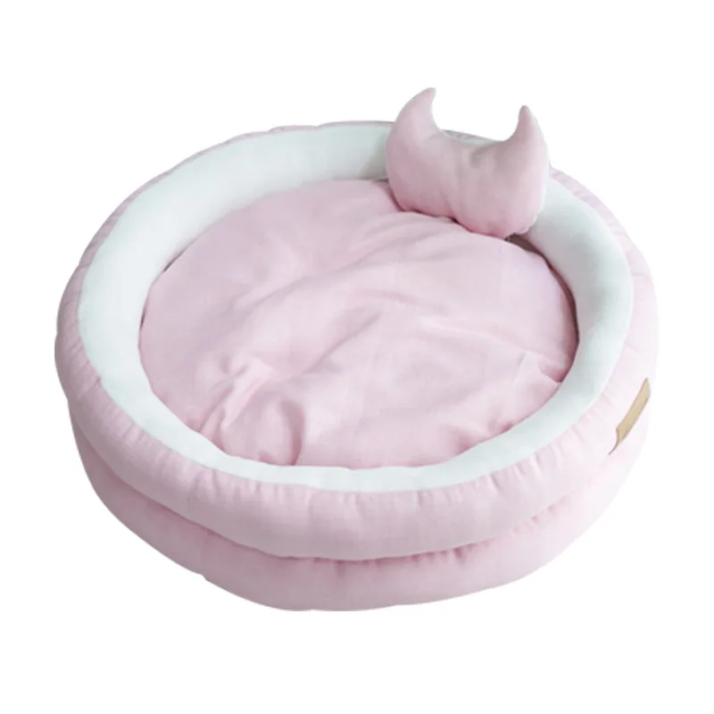

Comfortable Egg Tart Type Double-Layer Pet Nest Removable Cat And Dog Bed Pompon Inner Pad Pet Bed, Pink,gray