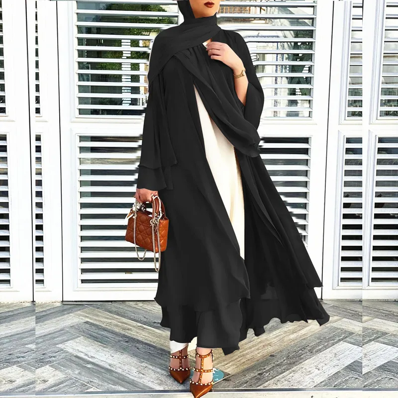 

Hot Selling Arab Fashion Open Abaya ,Plain Chiffon Islamic Women Thobe Abaya With Matchable Scarf, Black,khaki