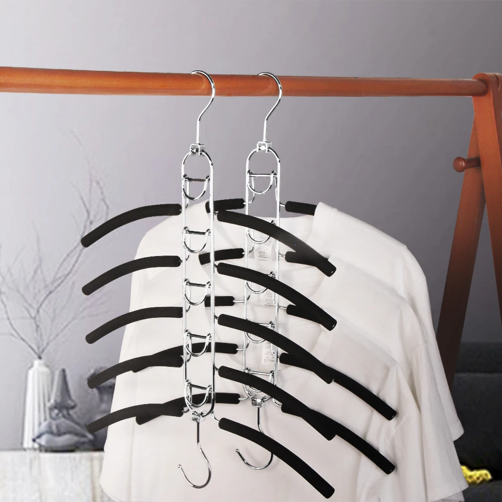 

5 Layer Space Saving Magic Metal Hanger Multiple Layer Shirts Clothes Hanger, Black