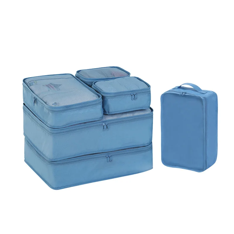 

High quality travel bags luggage set 6pcs packing cubes compression travel laundry pouch, Pink / navy / beige / purple / blue / grey / light blue